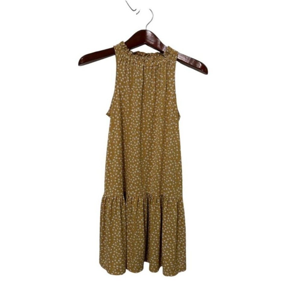 Banana Republic Dress Womens Small Petite Yellow Floral Halter Tiered Mini Shift